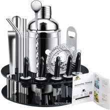 Yuming factory 18 Pcs bar tool set Cocktail Shaker Set with Rotating Display Stand  Stand,Bartending Kit with variious bar tools